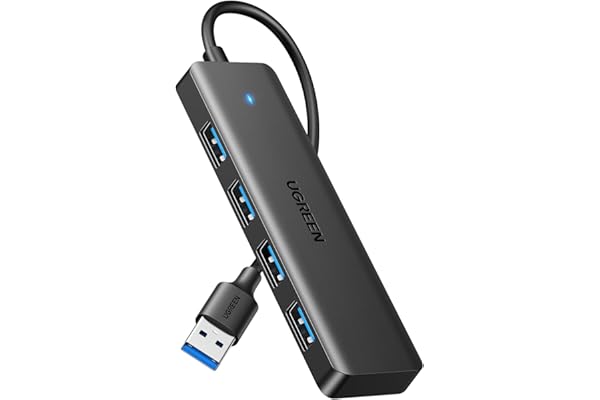 UGREEN Hub USB 3.0 4 Data Ports Ultra Fin Multiport Type A 5Gbps Haute Vitesse Compatible avec MacBook iMac Surface XPS PC Ordinateur Portable Disque Dur Clavier Souris (15cm)