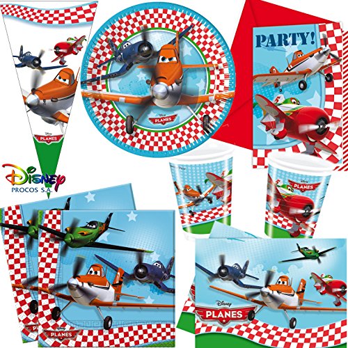 101-teiliges * DISNEY PLANES * PARTY SET für Kindergeburtstag mit 6-8 Kinder: Teller, Becher, Servietten, Einladungen, Partytüten, Tischdecke, Luftballons, Luftschlangen u.v.m. // Geburtstag Party Kinderparty Kinderfest Kinder Fete Monster Disney Pixar