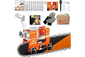 OMCCHK Chainsaw Sharpener Jig with Carry Bag, Chain Saw Sharpener Tool with 10 PCS Sharpening Burrs, Universal Chain Saw Blade Sharpener, Portable Hand Crank Chainsaw Sharpening Kit for 4"- 22" Chain