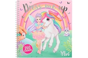 Depesche 12579 Ylvi Dress Me Up-Libro 24 Pagine per disegnare Motivi di unicorni e Fate, Libretto da colorare con 11 Fogli di Adesivi, Multicolore