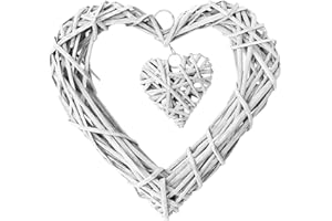 KINTRADE Chic Wicker Hanging Hearts Gray White Artificial Wreaths DIY Heart Wicker for Wedding Birthday Party Wall Hanging Decoration