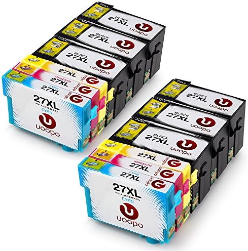 Uoopo 27XL 12 Pack Compatible Ink Cartridges Replacement for Epson 27 27XL Work for Epson Workforce WF-7610DWF WF-3620DWF WF-3640DTWF WF-7110DTW WF-7620DTWF Printer.(6 Black 2 Cyan 2 Magenta 2 Yellow)