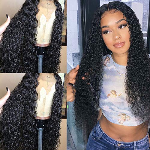 Andria Hair Curly Wigs Lace Front Wig Pelucas Wet and Wavy Synthetic Black Loose Curly Wigs Heavy Density Glueless Lace Wigs for Women Synthetic Wigs(18
