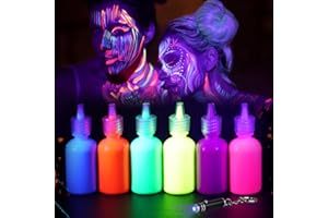 LOPHE Farba fluorescencyjna w ciemności, 6 kolorów Hipoalergiczna farba do twarzy dzieci, fluorescencyjna UV neonowa farba do twarzy i ciała bezpieczeństwo na Halloween, Mardi Gras, impreza kostiumowa