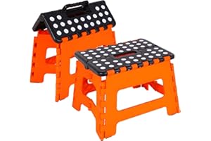 BOZEXPRO 9 Inch Folding Step Stool for Adults and Kids - Non-Slip, Collapsible for Kitchen, Gardens, Bedrooms - Plastic, Black/Orange