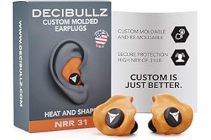 Decibullz - Bouchons d'oreille moulés sur mesure, 31 dB plus élevé, protection auditive confortable pour le tir, les voyages, le travail et les concerts (orange)