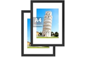 Henrycares 2 Pack A4 Picture Frames Black, Photo Frame 21x29.7 cm Wall Mountable, Poster Frame for Landscape or Portrait Display