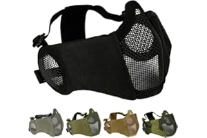 AOUTACC Masque pliable pour airsoft, demi-masque en maille avec protection auditive pour jeux de guerre Cs, BB Gun, chasse, paintball