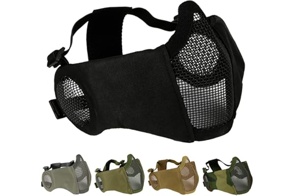 Masque pliable pour airsoft, demi-masque en maille avec protection auditive pour jeux de guerre Cs, BB Gun, chasse, paintball