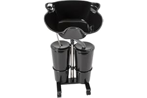 HUOMMGS Friseur Waschbecken Mobiles Doppelte Eimer Waschbecken 1,05-1,4 m Höhenverstellbar Rückwärtswaschbecken Freistehend Shampoo Becken mit 2 x 10L Eimer und 4 Räder Haarwaschbecken für Friseure