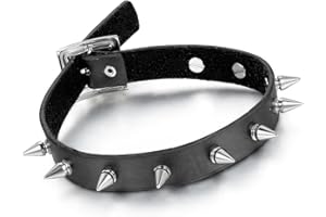 Oidea Christmas Gifts Womens Punk Spiked Leather Choker Collar Necklace with Adjustable Size Buckle for Club Halloween Party
