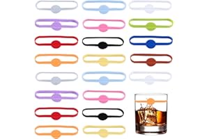 Divono Packung mit 24 Glasmarkierern, 12 farbige Silikonmarkierstreifen, Weinglasränder, wiederverwendbare Getränkemarker, bunte Dekoration, Silikonbecher-Marker für Party, Bier, Cocktail, Champagner