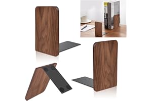 HEKOBAG 1 Pair Book Ends, Walnut Wood Bookends, Non-Slip Bookends, Heavy Duty Wooden Bookend Support Natural Walnut Book Stopper L-Shaped Book Ends for Shelves Home Office and Library(Square Head)