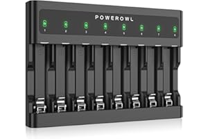 POWEROWL AA AAA Battery Charger 8 Bay, Independent Slot, USB Fast Charging for Ni-MH Rechargeable Batteries
