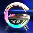 Atmosphere Lamp with 15W Wireless Charger Led Alarm Clock Dimmable Ambient Light Smart Table Lamp with Bluetooth Speaker Dazzling Running Lights 13 Modes Lights for Adults Kids Office Bedroom (White)