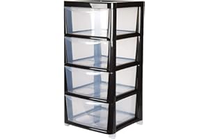 THUMBS UP 4 Drawer Large Plastic Storage Drawer Tower - Black - Perfect for Schools,Offices and Children's Toys