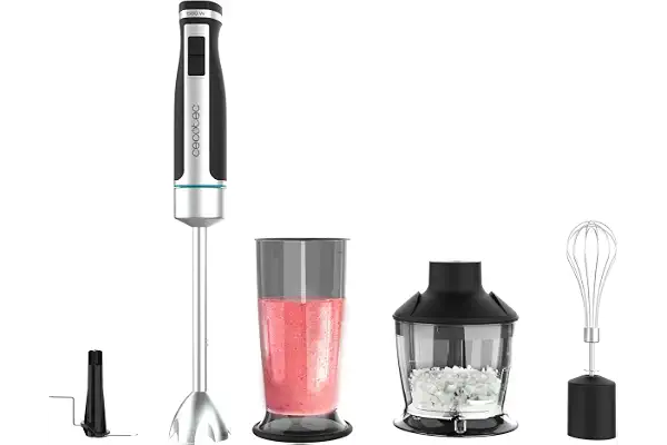 Cecotec Batidora de Mano PowerGear 1500 XL Pro. 1500W, 21 Velocidades + Turbo, Acero/Silicona, Brazo XL, Cuchilla de 4 hojas, Recubrimiento Titanio, Engranaje de Metal, Incluye Accesorios