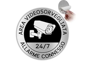 LEIASA | Segnale Adesivo Cartello Videosorveglianza - Spessore 0.8 mm - Diametro Ø 100 mm - Alluminio - Cartello Allarme Zona Videosorvegliata - (Segnale di allarme)