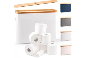Lonbet para 12 Rollos Almacenaje Papel Higienico con Tapa de Bambú - Almacenamiento Baño Plegable e Impermeable - Diseño Elegante y Apilable con Montaje Rápido - Toilet Paper Storage, Gris Claro