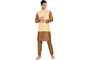 SKAVIJ Herren Dupion Seide Kurta Pyjama und Nehru-Jacke (Weste) Ethnisches Kleid-Set