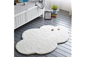 YYATT Blanc Nuage Topper Matelas,Peluche Chambre Enfant bébé Tapis Rampant Doux Shaggy Bébé Tapis de Jeu Moderne Tapis pour Les Enfants Jouer Décorer la Maison-Blanc 95x150cm(37x59inch)