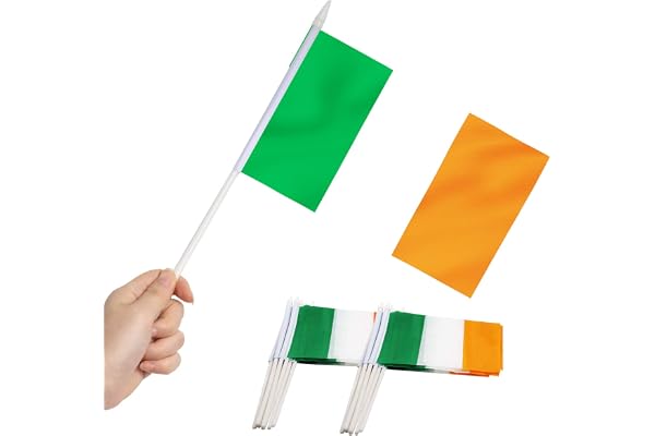 Drapeau de bâton de l'Irlande, ANLEY Irish National Mini drapeau à main 5x8 pouces avec poteau solide blanc de 12 "- couleur vive et résistant à la décoloration - Hibernian 5 x 8 pouces