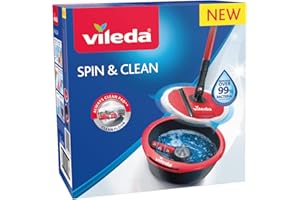 Vileda Spin & Clean Balai laveur, Noir et Rouge, Seau rond et compact