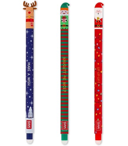6er Set Löschbare Weihnachtsstifte 2024 Edition – Mit Rentier, Weihnachtsmann & Elf Motiven, In Rot, Blau, Grün, Inkl. Geschenktüte