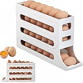 XML 30 Eggs Tray Storage Box Baskets Holder Dispenser Refrigerator Space-saving Stackable Plastic Automatic Roller Organizer 