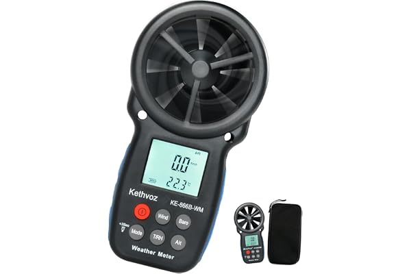 Kethvoz Anémomètre Numérique, Anemometer Portable avec Baromètre Altimètre Mesure Vitesse du Vent Température Humidité Altitude pour Drone Randonnée Escalade VMC Air Balance KE-866B-WM