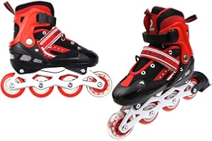 DDMINE Rollers Enfant Confortable avec Roues Lumineuses, Patins à Roues Alignées pour Filles et Garçons, Rollers en Ligne en Ligne Mesh Respirant, Patins à roulettes Taille Réglable (M/(35-38),Rouge)