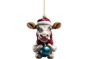 KIELSJAJD Weihnachtsdeko 2D Weihnachtskuh Anhänger Acryl Kuh Weihnachtsschmuck Lustig Weihnachtskugel Kuh Ornament Fenster Tür Auto Hängende Deko Party Weihnachten Geschenk Christbaumschmuck (A-024, One Size)