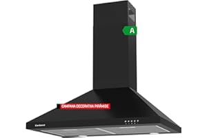 CORBERO Corberó - Campana Decorativa Pirámide | 70 cm | KURAMATHI760B | Caudal 621,71 m3/h | 165W | 3 Velocidades | 2 Filtros de Aluminio | Filtro de Carbón | Eficiencia Energética A, Negro