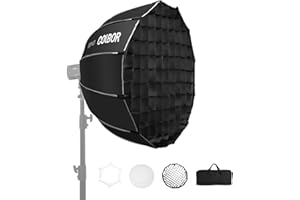 Softbox Parabólico, COLBOR BP45 45cm Profundo Softbox de Liberación Rápida con Difusores Dobles, Honeycomb Grid para COLBOR CL60/CL100X/CL100 Series y Otras Luces de Montaje Bowens