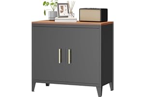 FlairVibe Armadio da Rango in Metallo Nero con Maniglia Dorata - Piano Superiore in Legno - 76H x 80L x 40P cm - Per Cucina, Corridoio, Balcone, Giardino, Soggiorno