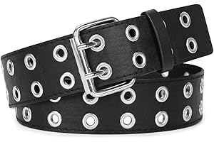 WERFORU Double Grommet PU Leather Double Hole Eyelet Belt for Women - Punk Goth Halloween Belt for Jeans & Pants