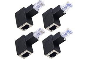 Xiatiaosann 4Pcs RJ45 Ethernet Angle Adapter, 90 Degree RJ45 Male to Female Extension Cat6 LAN Network Connector for Printer Computers Laptops Routers(Up Angle+Down Angle)