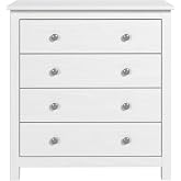 MOBLIT Tabac Chest of Drawers in Solid Pine Wood, Natural White, Washed &ndash; 4 Drawers &ndash; Bedroom and Living Room &ndash; Storage Unit