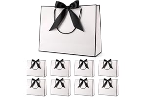 Yieseang Luxury Gift Bags Bow for Presents,Present Bags for Bridesmaid,Birthday,Christmas,12.6x9.8x3.9inches,(White,8 Pack)