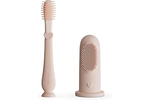 ‎MOONKIE Moonkie Szczoteczka do Zębów dla Niemowląt(2 szt),Silikonowa Szczoteczka do Zębów z Długim Uchwytem+Szczoteczka do Zębów Finger,Zestaw do Pielęgnacji Jamy Ustnej dla Dzieci,od 3 Miesięcy(Rumieniec)