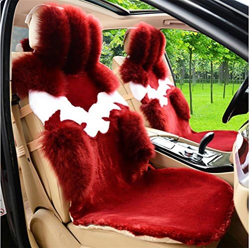 RUIRUI Universal Full Set of Deluxe Sheep Skin Wool Car Seat Cover , wine red