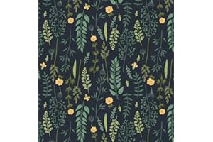 Fiula Leaves Wallpaper Self Adhesive Wallpaper 41CMx3M Yellow Floral Navy Blue Green Peel and Stick Wallpaper Renter Friendly Leaf Removable Wallpaper Vinyl Living Room Bedroom Cabinet Drawer Wall