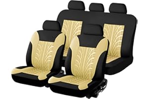 Rinwywey Universale atmungsaktive Netz-Autositzabdeckungen - Komplettes Set, kompatibel mit Airbags, beinhaltet 9 Teile (Gelblich)