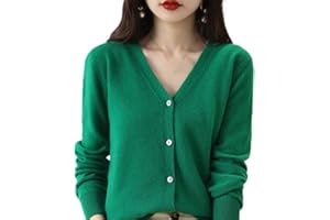 JIANGZ Gilet Femme, Cardigan À Col En V Vert Coupe Ajustée Court Manteau Tricot Doux Manches Longues Veste De Chandail Ouvert Sur Le Devant Tricots Vêtements D'Extérieur Pour Fem S
