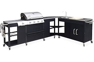 Alice's Garden - Barbecue. cuisine extérieure gaz - Rochefort - Barbecue 5 brûleurs avec évier. planche. ustensiles. plan de travail. et thermomètre