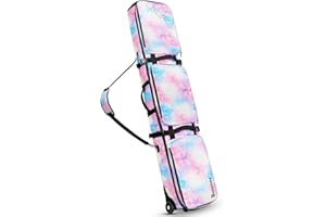 Bosynoy Snowboard Bag with Wheels, Extendable Ski Bags for Air Travel Length up to 175cm, Water Resistant Snowboard Travel Bags for Flying, Padded Ski Bag for Boots Up to Size 13, Helmet, Jacket, Pink