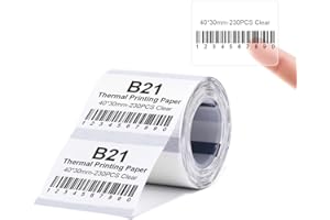 ‎YULINCA Etikettendrucker-Band Kompatibel für NIIMBOT B21/B1/B3S, Barcode Preis Etiketten Drucker Papier Wasserdicht Anti-Öl Kratzfest Aufkleber Klar 40x30mm 230 Etiketten