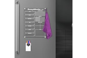 Craftelo Le Planning Frigo Magnétique transparent Hebdomadaire pensé et détaillé pour vous - Calendrier Acrylique frigo français ou anglais effaçable inclus Marqueurs Porte-marqueur Chiffon