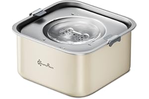 DownyPaws Ciotola Acqua Cane Antigoccia in Acciaio Inossidabile, 3L Ciotola Antigoccia Cane con Disco Flottante Sigillato, Antipolvere Ciotola Acqua Cane che Promuove il Bere Lento (Crema)