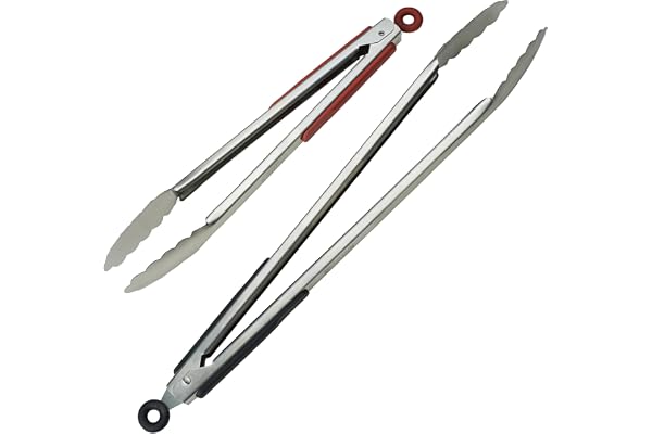 Longues pinces à gril en acier inoxydable (30 et 40 cm) - 2 pinces à gril et à barbecue en métal avec poignée antidérapante résistant à la chaleur - Outils de gril faciles à utiliser et à laver.